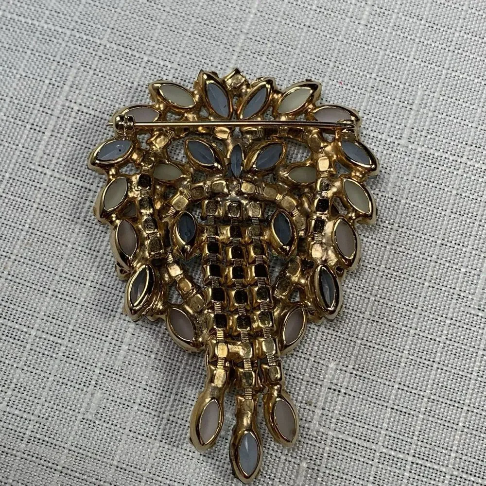 Vintage Brooch Frosted Pastel Navette AB Rhinestones Statement Layered